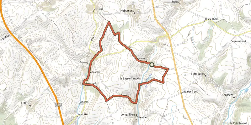 Map of the Du Witrepin à la Dordonne track on OpenTopoMap, with the start and numbered waypoints