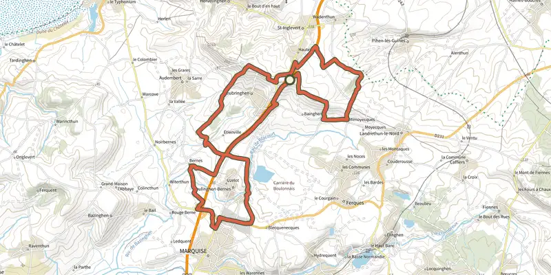 Map of the La Forteresse track on the IGN map, with the start and numbered waypoints