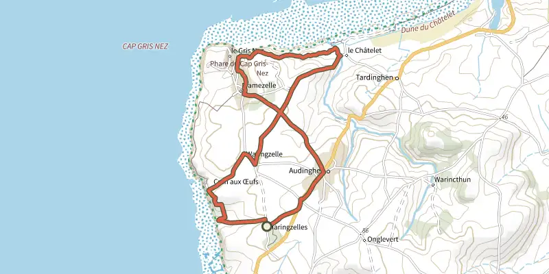 Carte du tracé de Entre Crans et Baie sur le Plan IGN, départ et points de passage numérotés