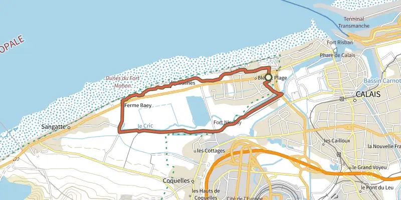 Carte du tracé de Les Digues sur OpenTopoMap, départ et points de passage numérotés