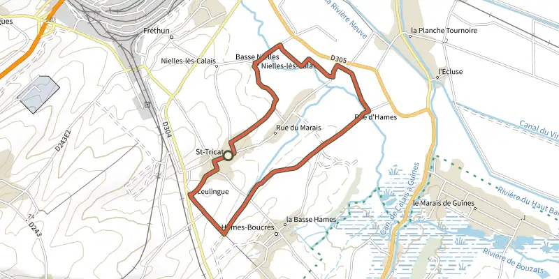 Map of the Boucle des Marais track on the IGN map, with the start and numbered waypoints