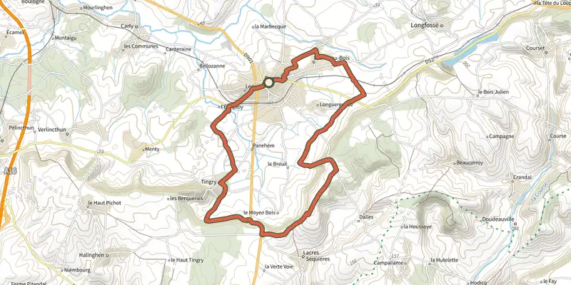 Map of the La Blanche Jument track on OpenTopoMap, with the start and numbered waypoints