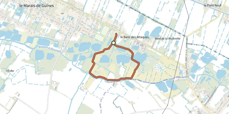 Map of the Sentier des Têtards track on the IGN map, with the start and numbered waypoints