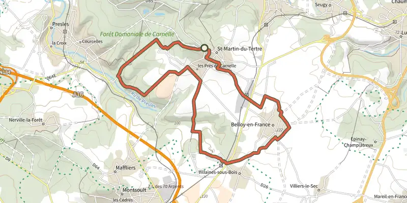 Map of the Circuit de Belloy, Saint-Martin track on OpenTopoMap, with the start and numbered waypoints