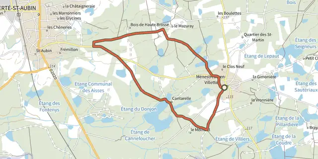 The Au pays de Ménestreau track on the IGN map