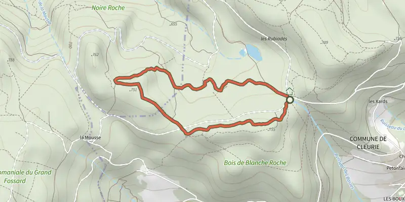 Carte du tracé de Circulaire du 9ème RAMA sur le Plan IGN, départ et points de passage numérotés