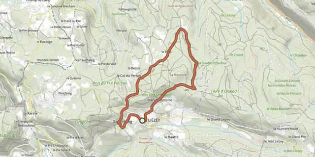 Tracé de Les Croix le chemin de Liézey sur le Plan IGN