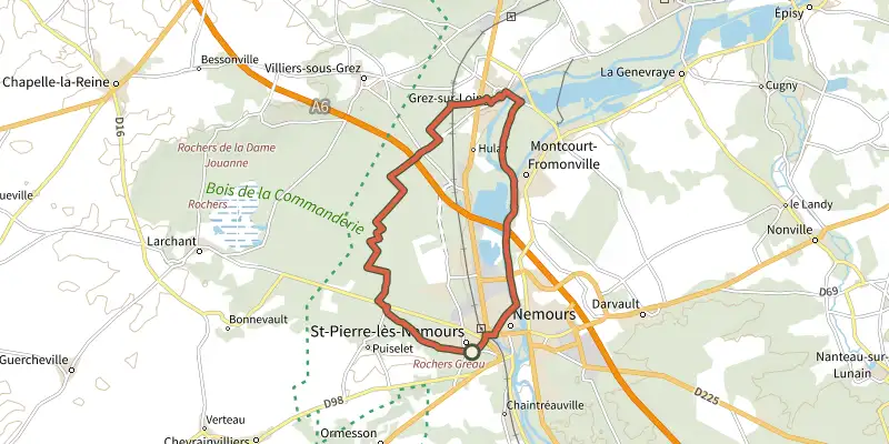 Map of the La Commanderie de Beauvais en Gâtinais track on the IGN map, with the start and numbered waypoints