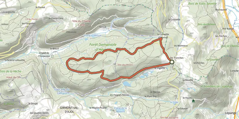 Carte du tracé de Les Vieilles Abbayes sur OpenTopoMap, départ et points de passage numérotés