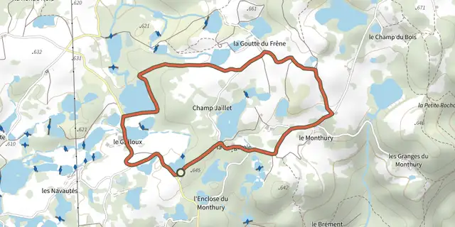 The Entre Étangs et Prairies track on the IGN map