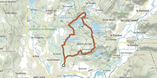 Tracé de De la Noie Villerand au Grand Rosbeck sur le Plan IGN