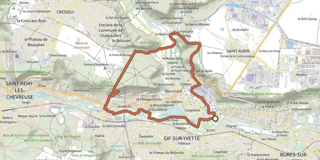 The Entre ville et nature, Yvette et Mérantaise track on the IGN map