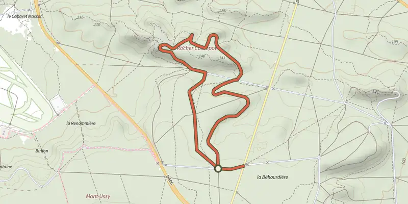 Map of the Sentier du Rocher Cassepot track on the IGN map, with the start and numbered waypoints