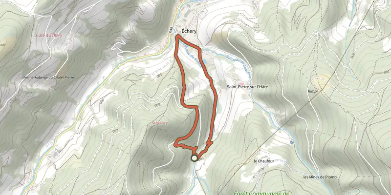 Carte du tracé de Sentier de découverte et d'interprétation - Moyen sur OpenTopoMap, départ et points de passage numérotés