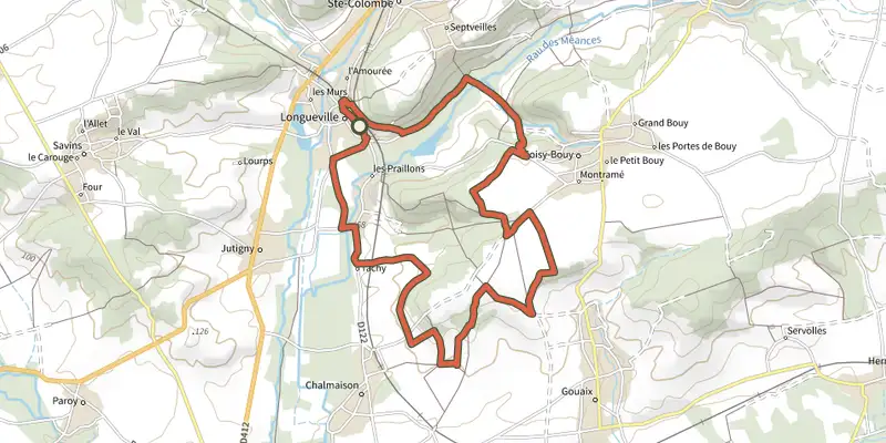 Map of the Les hauts de Chalmaison track on the IGN map, with the start and numbered waypoints