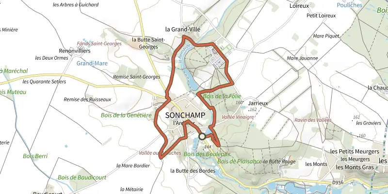 Map of the Circuit du Château de Pinceloup track on the IGN map, with the start and numbered waypoints