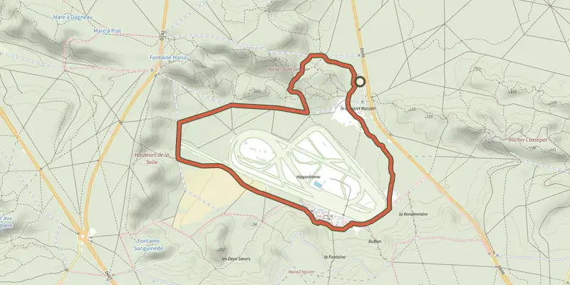 Map of the Promenade de la Vallée de la Solle track on the IGN map, with the start and numbered waypoints