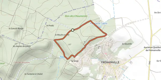 The Entre Châtaigniers et Douglas track on the IGN map