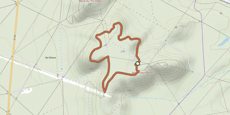 Map of the Promenade du Point de Vue des beaux Monts track on the IGN map, with the start and numbered waypoints