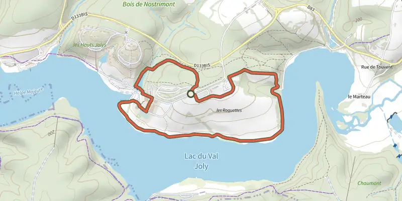 Carte du tracé de Circuit Ornithologique sur le Plan IGN, départ et points de passage numérotés