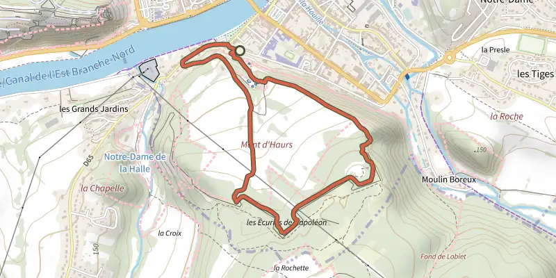 Map of the Circuit du Mont d'Haurs track on the IGN map, with the start and numbered waypoints