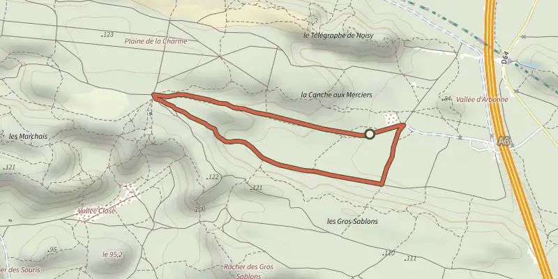Map of the Promenade de la Vallée d'Arbonne track on the IGN map, with the start and numbered waypoints