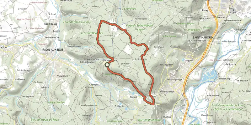 Map of the Sentier "Vrupt" track on OpenTopoMap, with the start and numbered waypoints