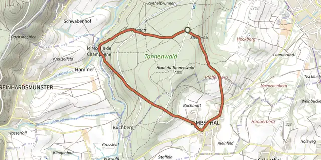 Tracé de Circuit "Autour de Dimbsthal" sur le Plan IGN