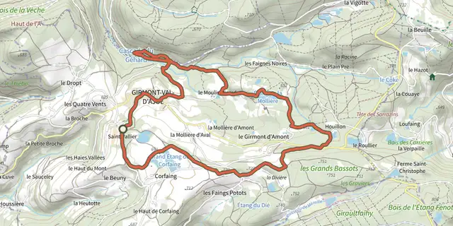 Tracé de Les Étangs du Girmont sur le Plan IGN