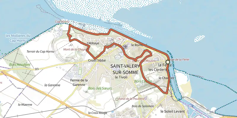 Map of the Ballade à Saint-Valéry track on the IGN map, with the start and numbered waypoints