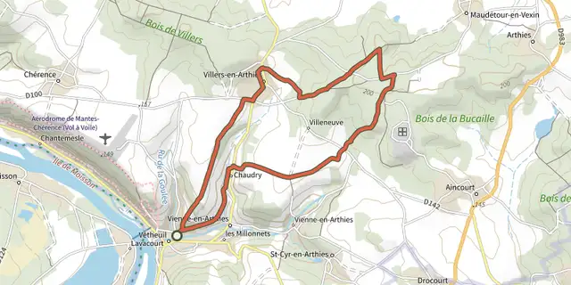 The Les herbes de Chaudry track on the IGN map