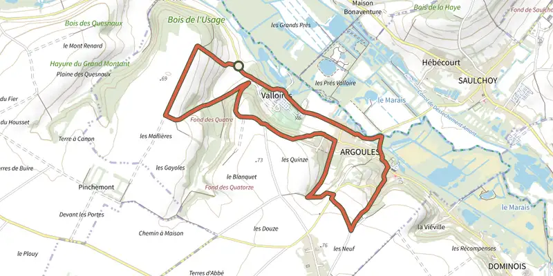 Carte du tracé de Valloire sur le Plan IGN, départ et points de passage numérotés