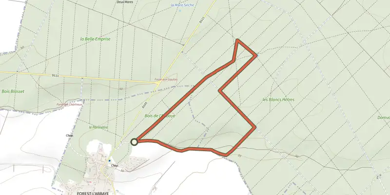 Map of the Le Hallot track on the IGN map, with the start and numbered waypoints