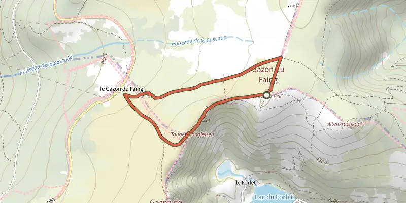 Carte du tracé de Circuit du Gazon du Faing sur le Plan IGN, départ et points de passage numérotés