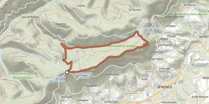 Map of the Circuit de la chapelle de Malfosse track on the IGN map, with the start and numbered waypoints