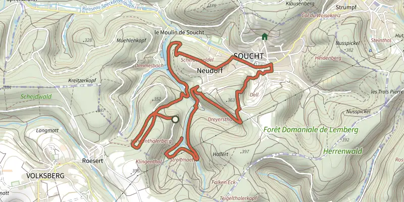 Map of the Blue ring track on OpenTopoMap, with the start and numbered waypoints