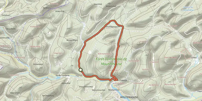Map of the Blue ring track on the IGN map, with the start and numbered waypoints