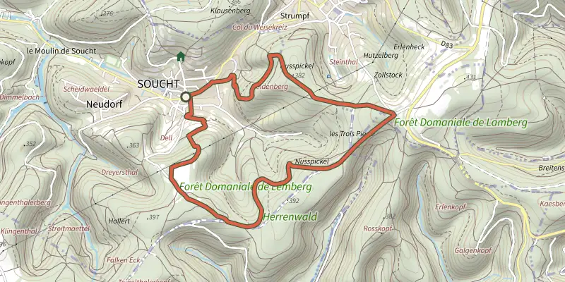 Carte du tracé de Red ring sur le Plan IGN, départ et points de passage numérotés