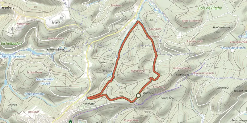 Map of the Blue ring track on the IGN map, with the start and numbered waypoints