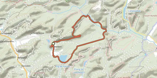 Tracé de Circuit moyen de l'étang de Hanau sur le Plan IGN