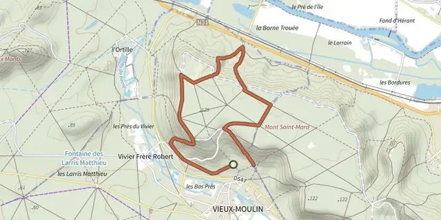 The Promenade de Vieux moulin track on the IGN map
