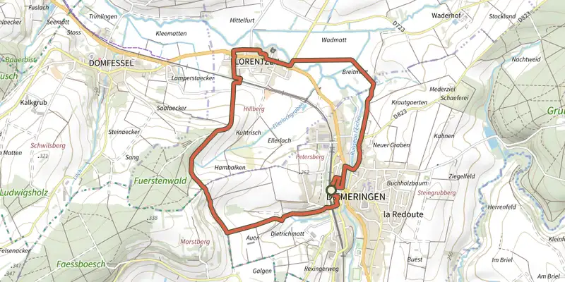 Map of the Comtesse Sophie de Nassau track on OpenTopoMap, with the start and numbered waypoints