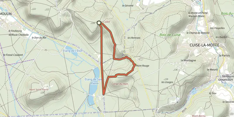 Map of the Le Mont-Collet track on the IGN map, with the start and numbered waypoints