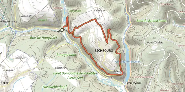The Chemin des Fontaines track on the IGN map