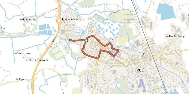 Map of the Au temps des Fortifications track on OpenTopoMap, with the start and numbered waypoints