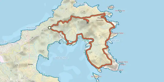 The Grand sentier Presqu'ile de la Caravelle track on the IGN map