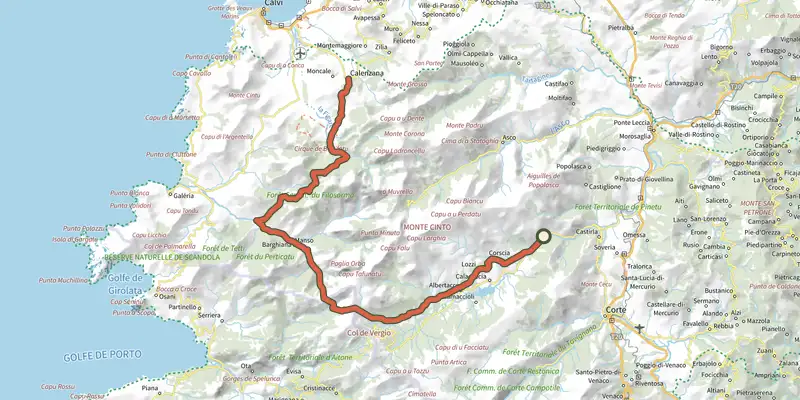 Map of the Sentier de la Transhumance track on the IGN map, with the start and numbered waypoints