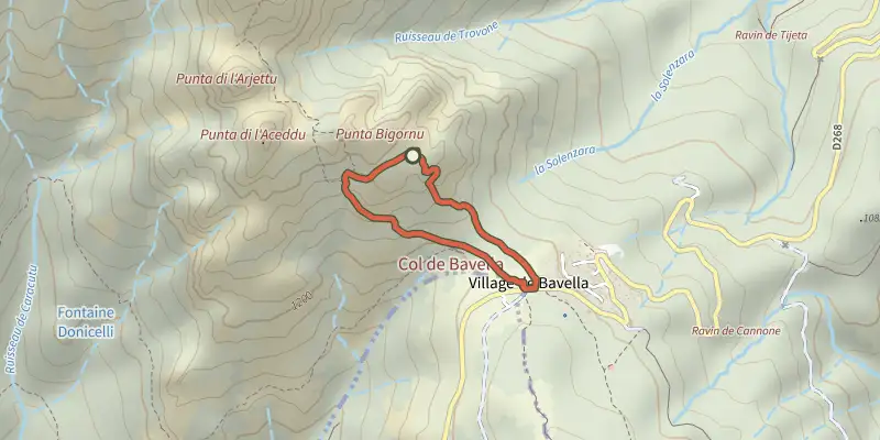 Carte du tracé de Col de Bavella<->Croix de Leccia sur le Plan IGN, départ et points de passage numérotés