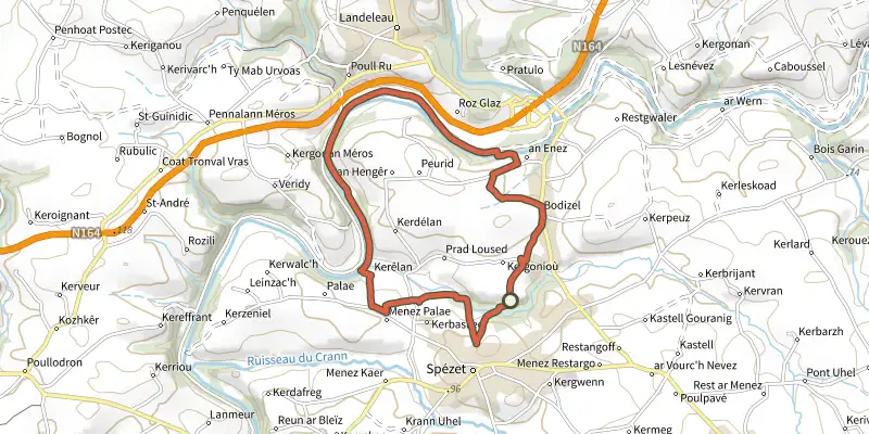 Map of the Tro Speied : le canal track on the IGN map, with the start and numbered waypoints
