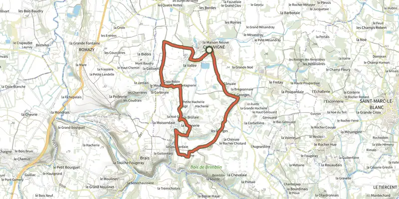 Map of the Circuit de Saint-Georges track on the IGN map, with the start and numbered waypoints